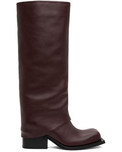 FIDAN NOVRUZOVA Burgundy Havva Chunky Heel Trouser Boots - Brown