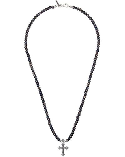 Emanuele Bicocchi Ssense Exclusive Pearl Cross Necklace - Black