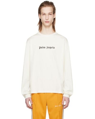 Palm Angels オフホワイト ロゴプリント 長袖tシャツ