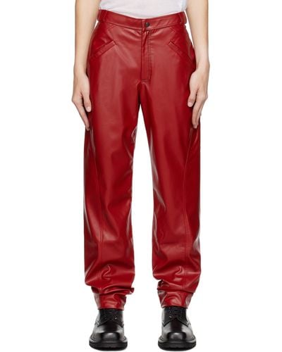 Situationist Four-pocket Faux-leather Trousers - Red