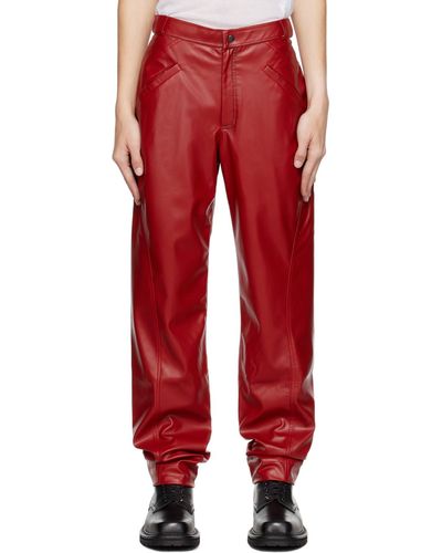 Situationist Pantalon rouge en cuir synthétique à quatre poches
