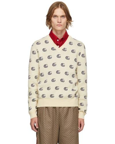 Gucci オフホワイトブルー gg セーター - マルチカラー