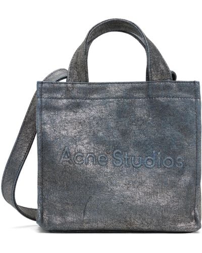 Acne Studios シルバー&ブルー ミニ ロゴ ショルダー トートバッグ