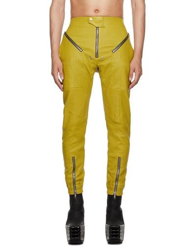 Rick Owens Green Easy Strobe Leather Cargo Trousers - Yellow
