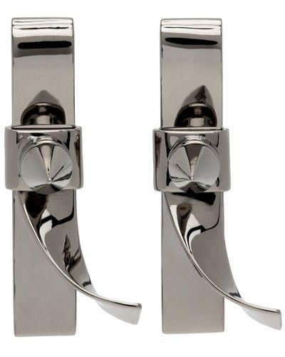 we11done Gunmetal Spike Ribbon Clip-on Earrings - Metallic