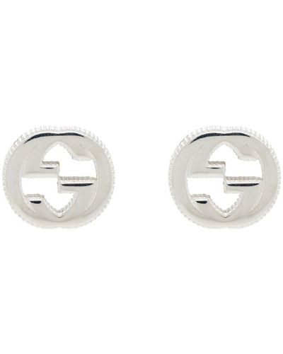 Gucci Silver Engraved Interlocking G Earrings - Multicolour