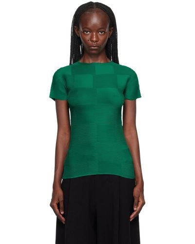 Issey Miyake Green Checkered Pleats T-shirt