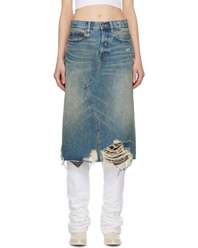 R13 Jupe midi jesse bleue en denim