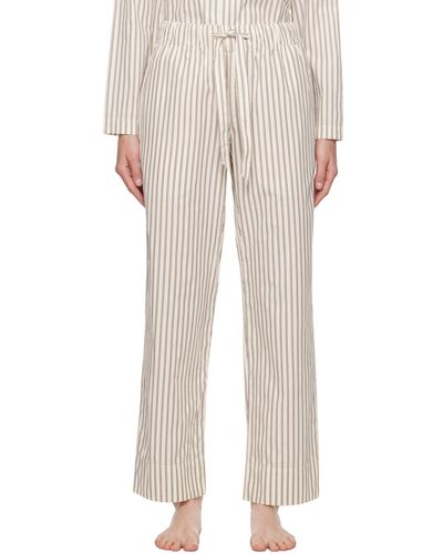 Tekla Pantalon de pyjama blanc cassé et brun à cordon coulissant