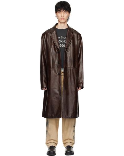 Acne Studios Manteau brun en cuir à simple boutonnage - Noir