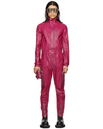Rick Owens Pink Bauhaus Leather Jumpsuit - Red