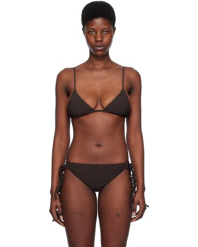 Jil Sander Haut de bikini brun à ornements noués - Noir