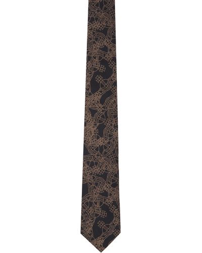 Vivienne Westwood Cravate noir et taupe à motif à orbes