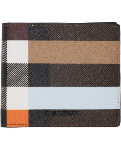 Burberry Brown Colour Block Check Bifold Wallet - Grey