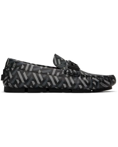 Versace Grey La Greca Loafers - Black