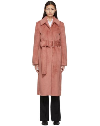 Acne Studios Pink Belted Faux Fur Coat