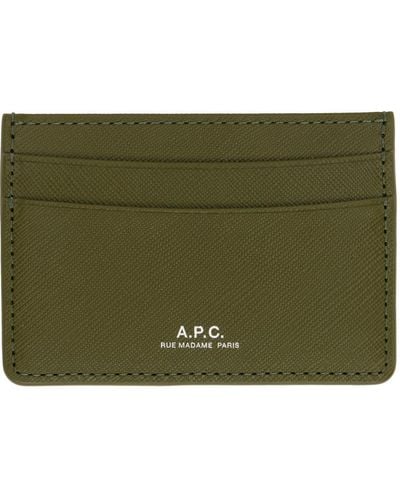 A.P.C. . Khaki André Card Holder - Green