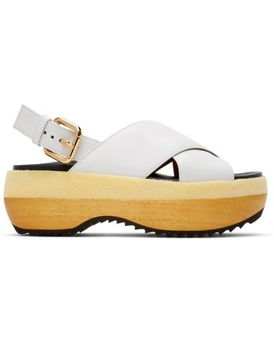 Marni ホワイト Wooden Sole ウェッジ サンダル