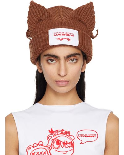 Charles Jeffrey Bonnet épais brun à appliqués à oreille exclusif à ssense - Marron