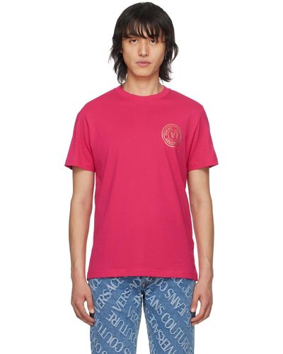 Versace Jeans Couture T-shirt rose à logo circulaire - Rouge