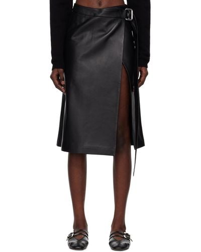 Ami Paris Wrap Leather Midi Skirt - Black