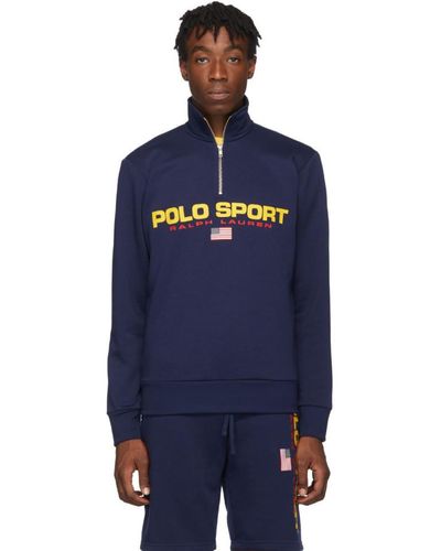 Ralph Lauren ネイビー フリース Polo Sport ハーフ ジッパー スウェットシャツ - ブルー