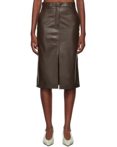 Lanvin Brown Straight Leather Midi Skirt - Black