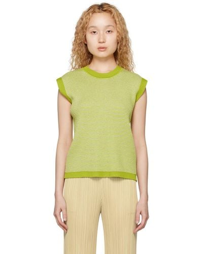Pleats Please Issey Miyake Green Across Sweater - Yellow