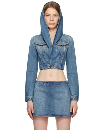 Alaïa Alaïa blouson bleu en denim à capuche