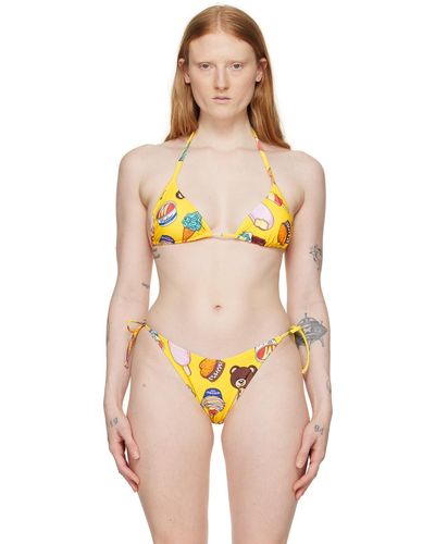 Moschino Haut de bikini jaune à motif graphique et images à logo imprimés - Orange