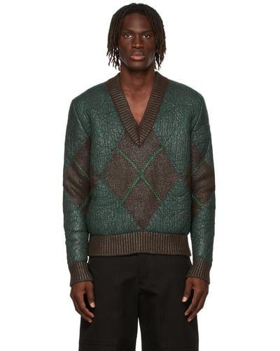 Bottega Veneta Brown & Green Coated Argyle Sweater - Black