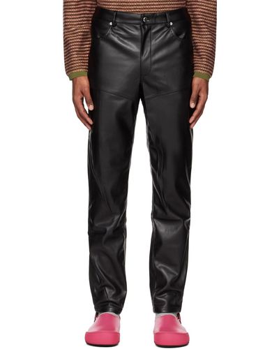 Eckhaus Latta Panelled Faux-leather Trousers - Black
