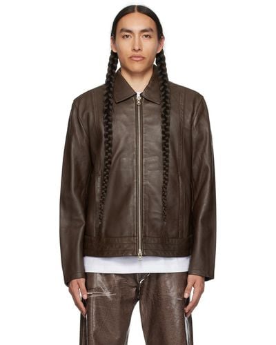 DIESEL Brown L-hudson Leather Jacket - Black