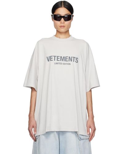 Vetements T-shirt gris à logo et texte imprimés - Blanc