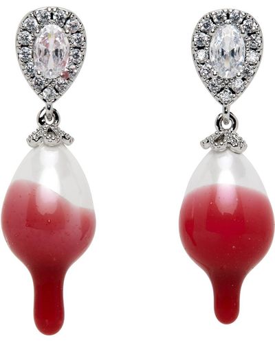 OTTOLINGER Silver & Pink Pearl Drop Earrings - Red