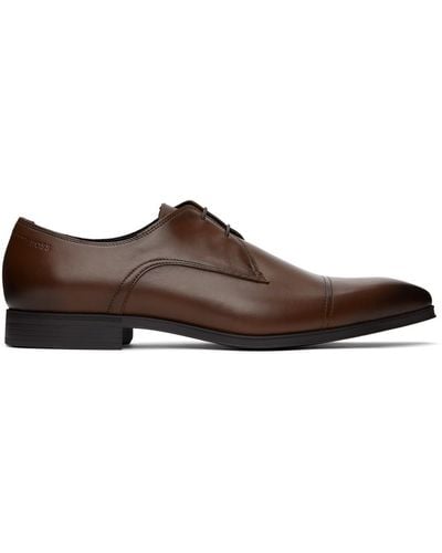 BOSS Chaussures oxford brunes à logo gaufré - Noir
