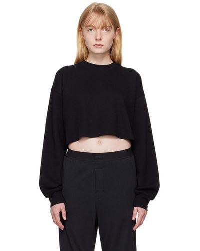 Skims Cotton Fleece Cropped Sweatshirt - Black