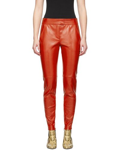 Givenchy Pantalon rouge en cuir de veau