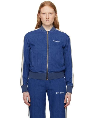Palm Angels Blue Embroidered Track Jacket
