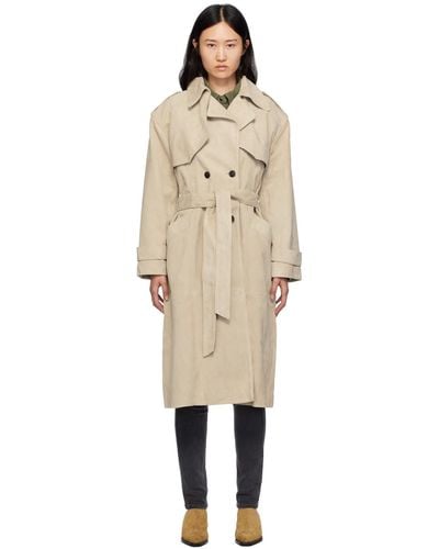 Anine Bing Double-breasted Leather Trench Coat - Natural