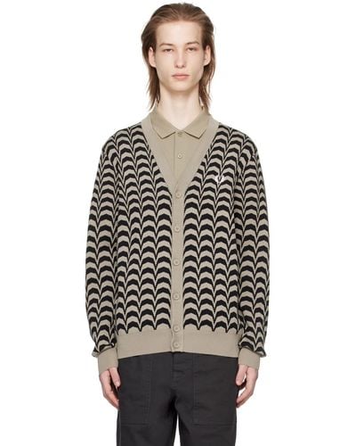 Fred Perry Taupe & Black Jacquard Cardigan