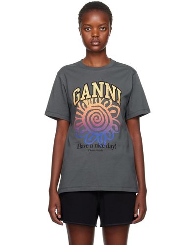 Ganni T-shirt Relaxed Flower en coton biologique - Gris