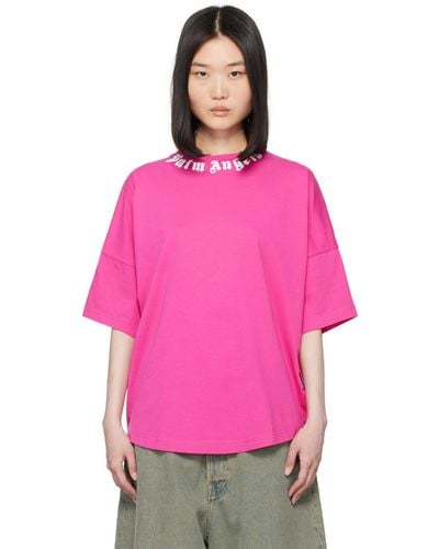 Palm Angels Neck Logo T-Shirt - Pink