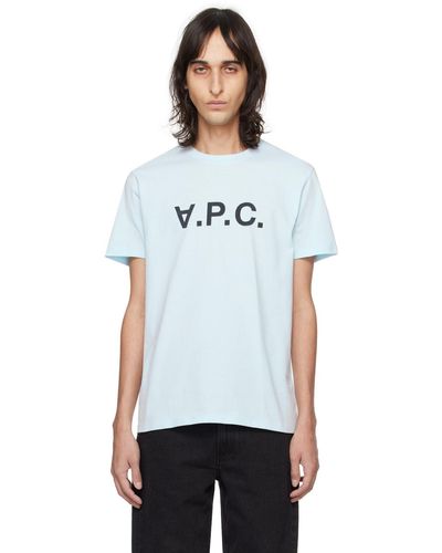 A.P.C. T-shirt bleu à logo - Blanc