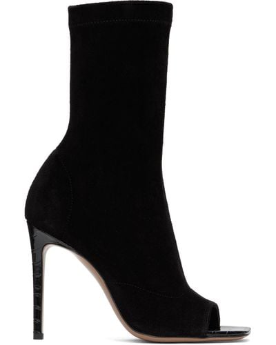 Paris Texas Black Amanda Calf Suede Stretch Ankle Boots