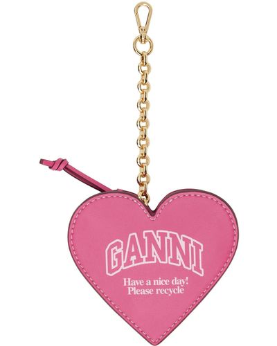 Ganni Pochette à monnaie en forme de cœur rose à glissière