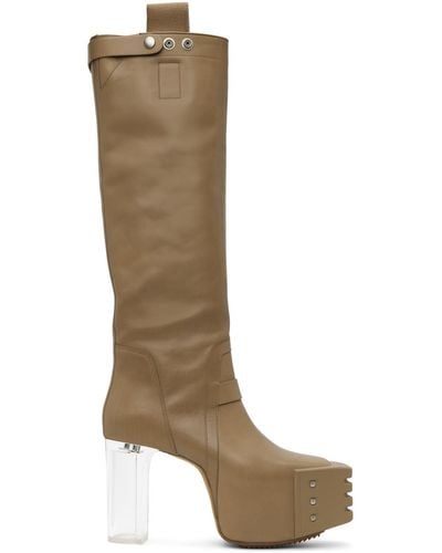 Rick Owens Taupe Pull On Platform Boots - Brown