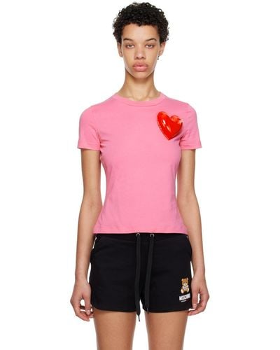 Moschino T-shirt rose à appliqué graphique gonflable