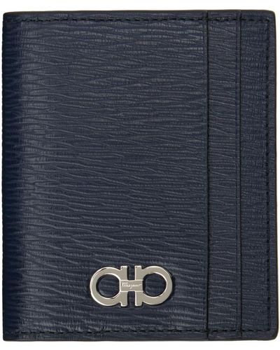 Ferragamo Navy Gancini Credit Card Holder - Blue