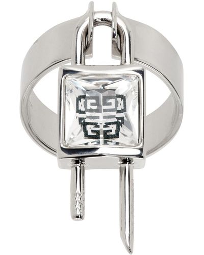 Givenchy Bague argentée à mini cadenas à logo 4g - Blanc